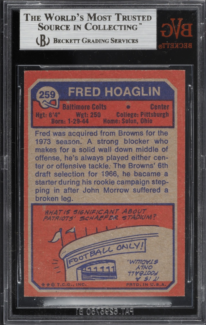 1973 Topps Football Fred Hoaglin #259 BVG 8.5 NM-MT+