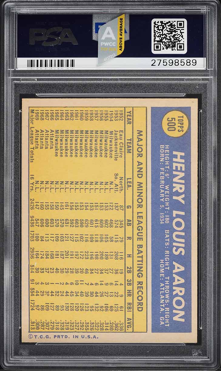 1970 Topps Hank Aaron #500 PSA 9 MINT