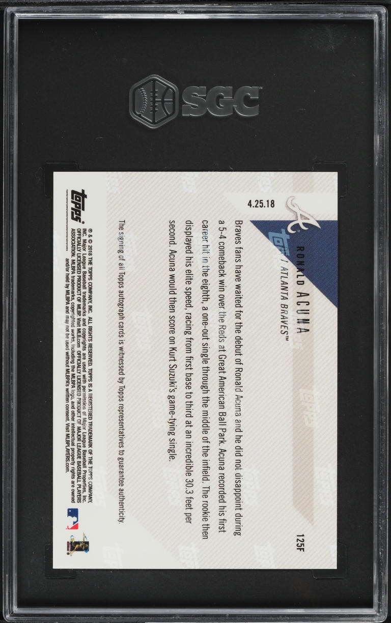 2018 Topps Now Ronald Acuna Jr. ROOKIE AUTO /5 #125F SGC 10 GEM MINT