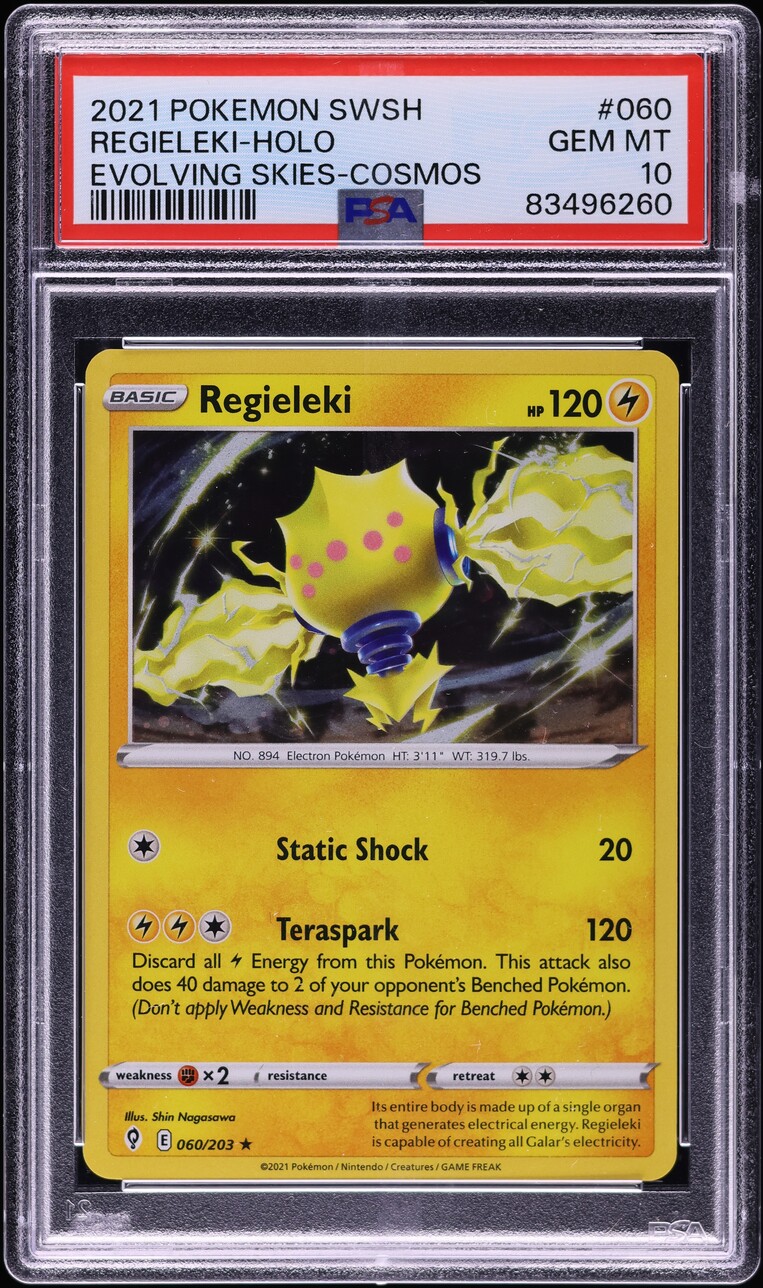 2021 Pokemon Sword & Shield Evolving Skies Cosmos Holo Regieleki #060 PSA 10 GEM