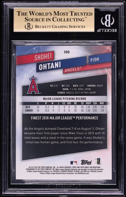 2019 Finest Superfractor Shohei Ohtani 1/1 #100 BGS 9.5 GEM MINT
