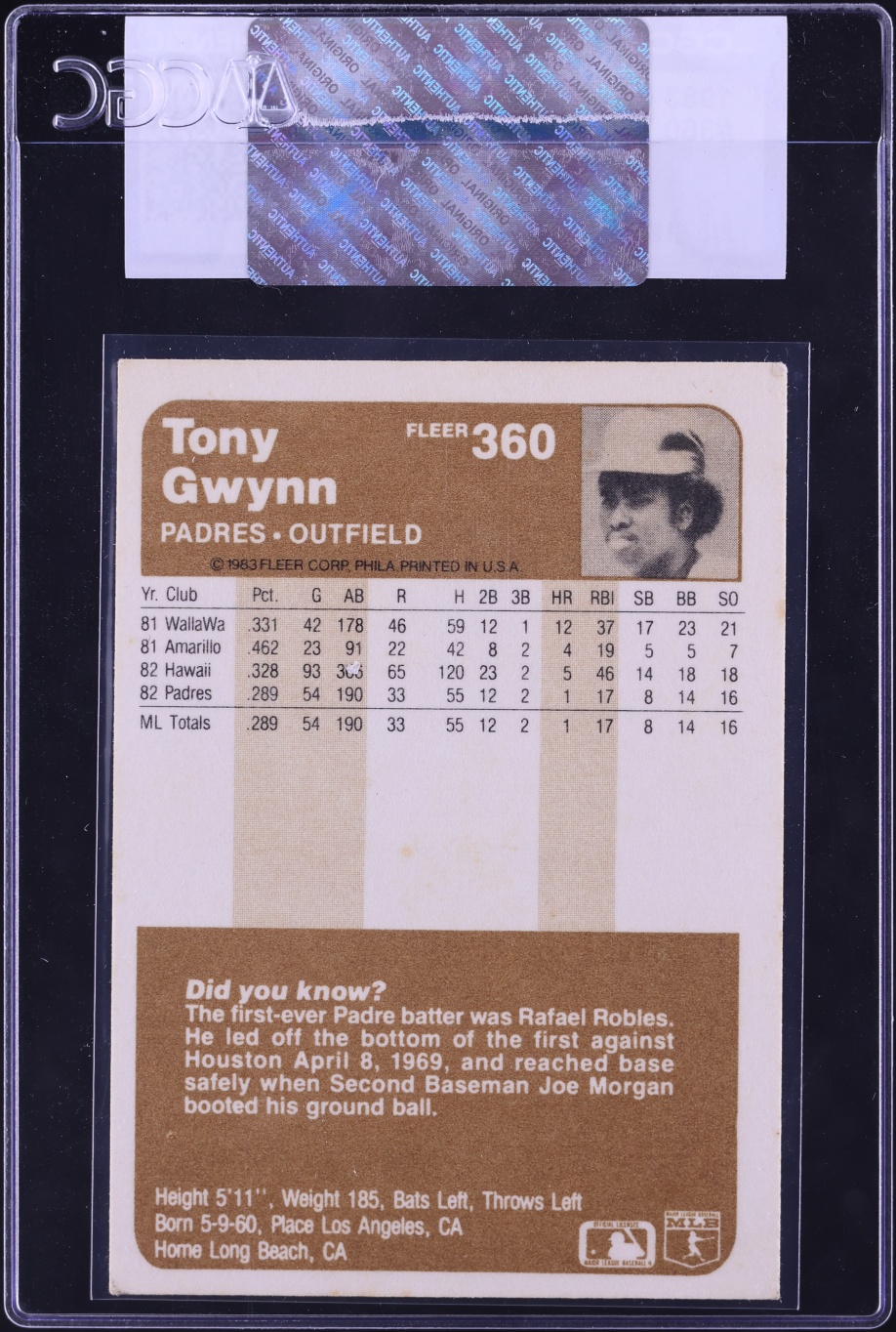 1983 Fleer Tony Gwynn ROOKIE #360 CGC AUTH