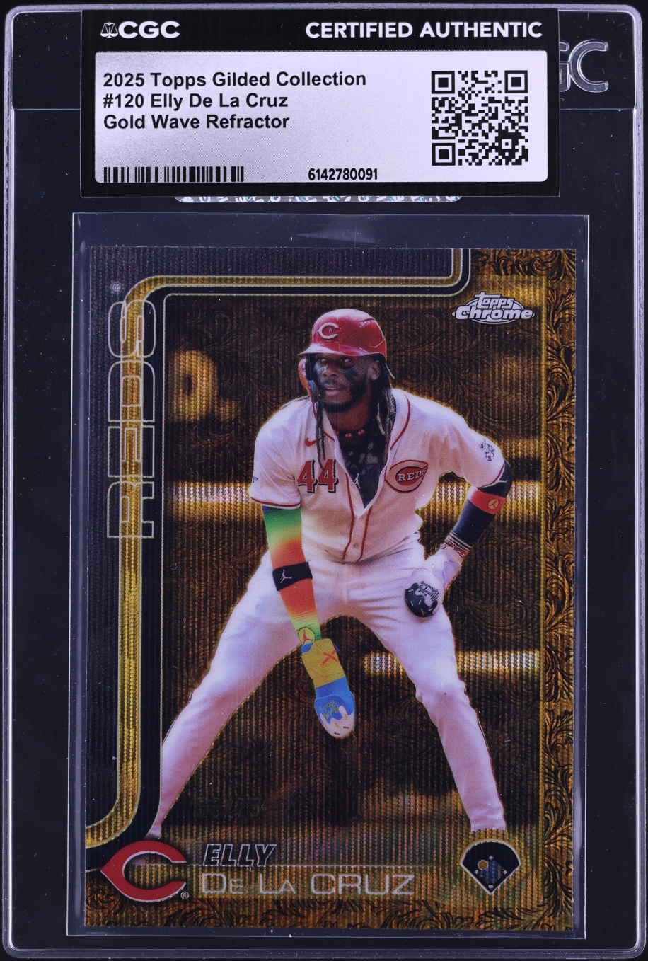 2025 Topps Gilded Collection Gold Wave Refractor Elly De La Cruz /75 #120 CGC AUTH