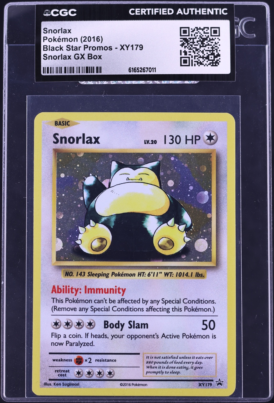 2016 Pokemon XY Black Star Promo GX Box Holo Snorlax #XY179 CGC AUTH