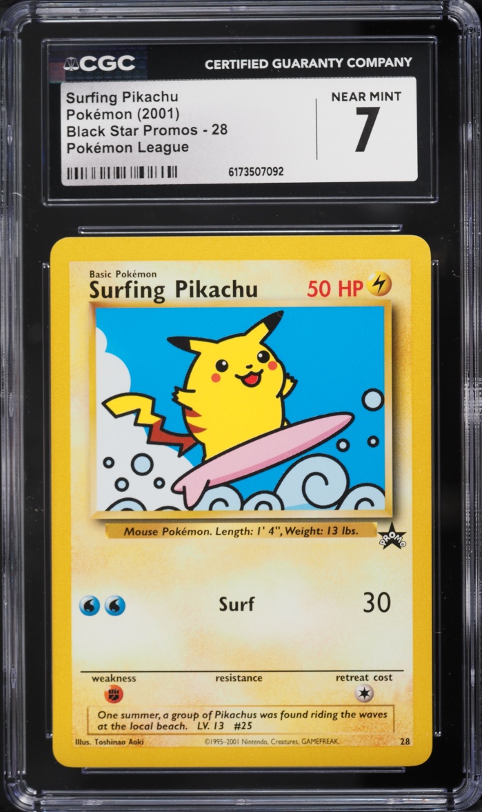 2001 Pokemon League Black Star Promo Surfing Pikachu #28 CGC 7 NRMT