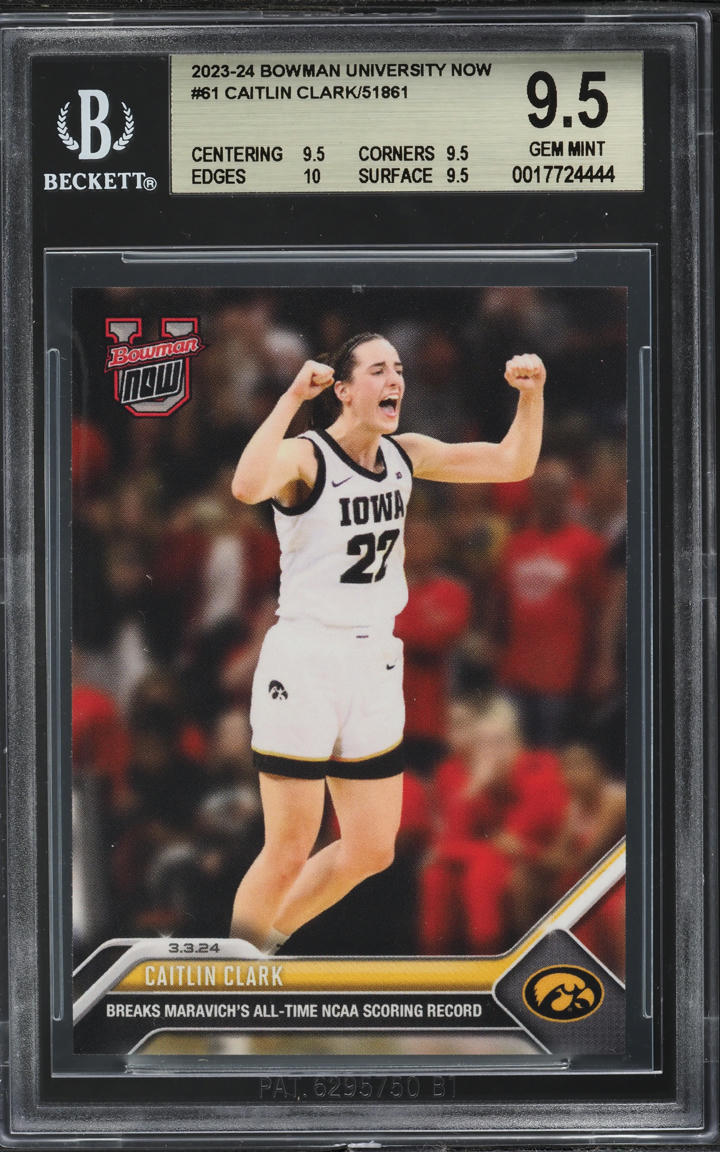2023 Bowman University Now Caitlin Clark ROOKIE #61 BGS 9.5 GEM MINT