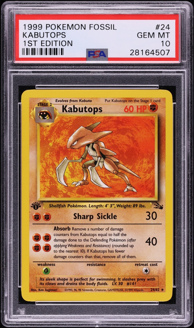 1999 Pokemon Fossil 1st Edition Kabutops #24 PSA 10 GEM MINT