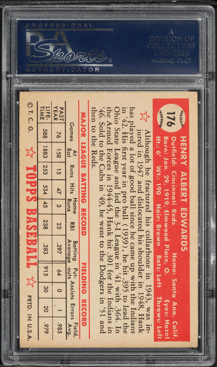 1952 Topps Hank Edwards #176 PSA 7 NRMT