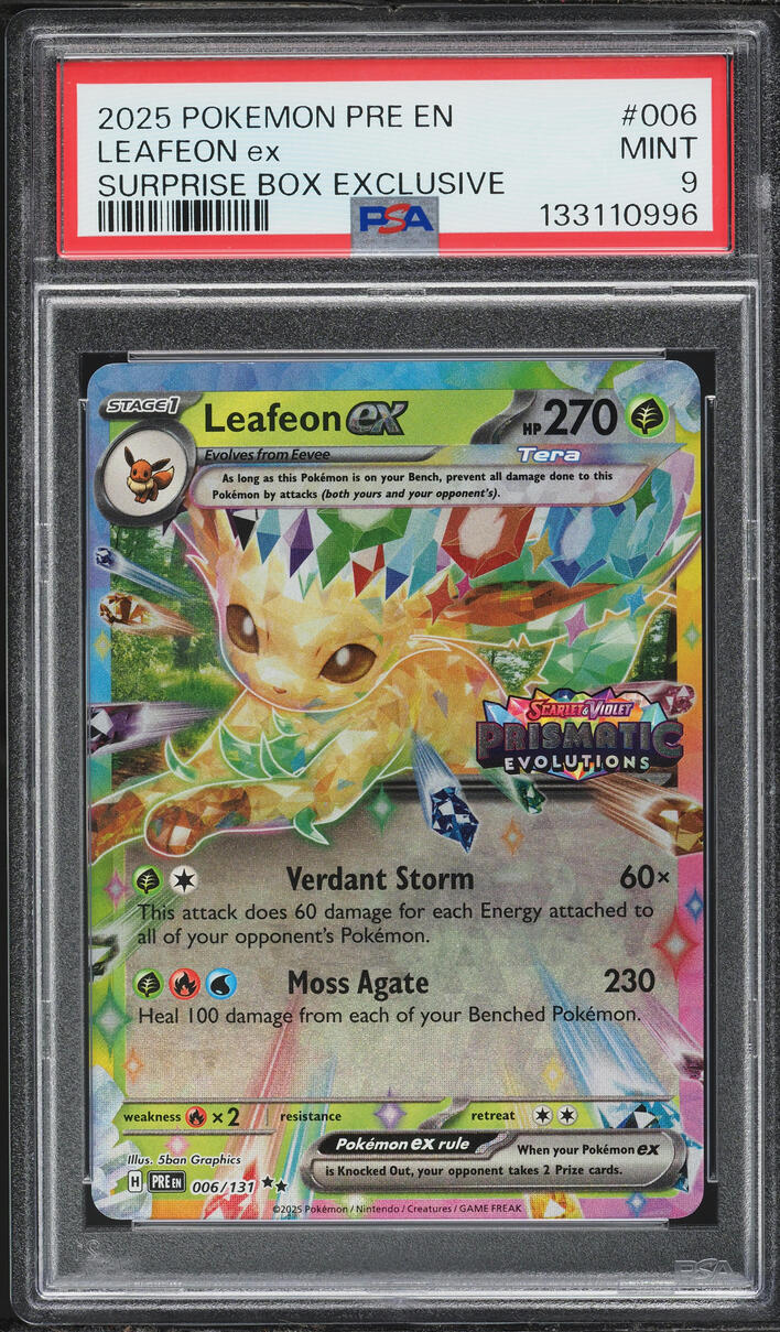2025 Pokemon SV Prismatic Evolutions Surprise Box Exclusive Leafeon EX #6 PSA 9 MINT
