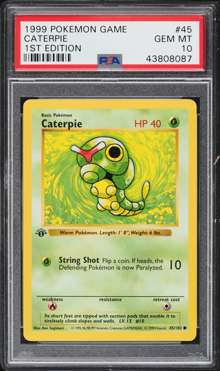 1999 Pokemon Base Set Shadowless 1st Edition Caterpie #45 PSA 10 GEM MINT