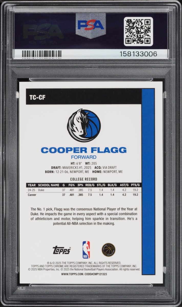 2025 Topps Chrome Silver Pack Orange Cooper Flagg ROOKIE /25 #TC-CF PSA 10 GEM MINT
