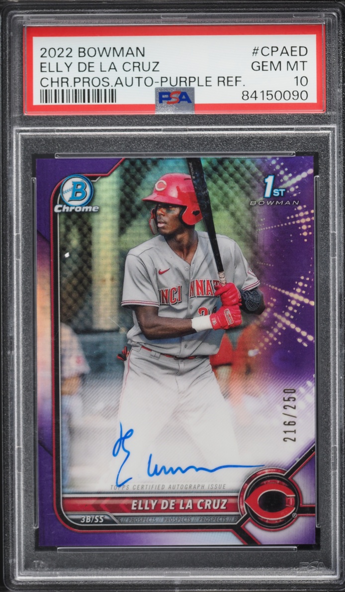 2022 Bowman Chrome Purple Refractor Elly De La Cruz PROSPECT AUTO /250 #CPA-ED PSA 10 GEM MINT