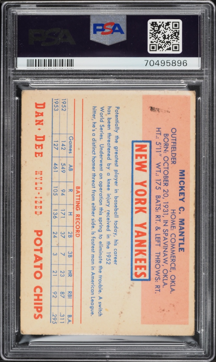 1954 Dan-Dee Potato Chips Mickey Mantle PSA 3 VG