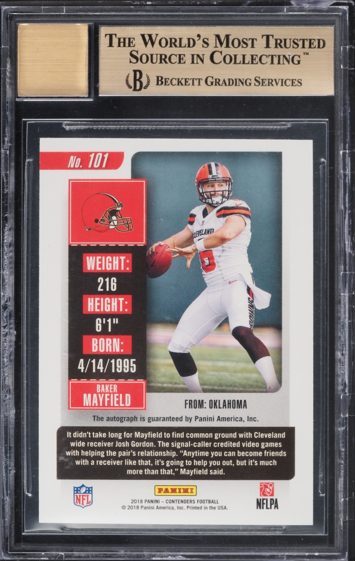 2018 Panini Contenders Cracked Ice Baker Mayfield ROOKIE AUTO /24 #101A BGS 9.5 GEM MINT
