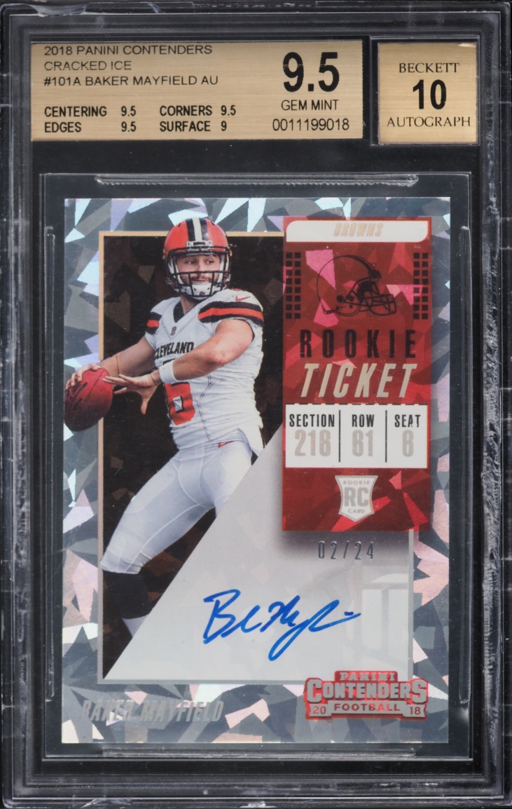 2018 Panini Contenders Cracked Ice Baker Mayfield ROOKIE AUTO /24 #101A BGS 9.5 GEM MINT