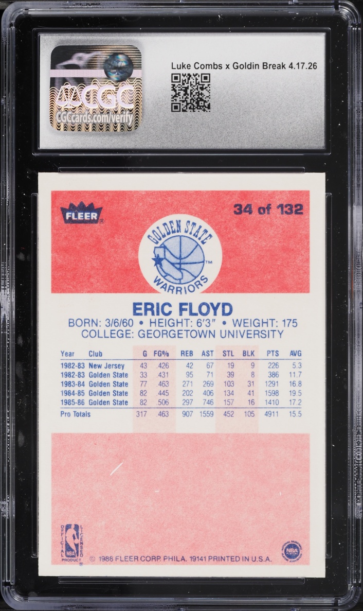 1986 Fleer Basketball Eric Floyd #34 CGC 6.5 EXMT+