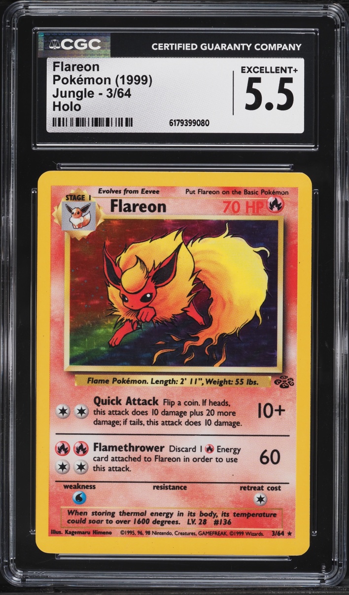 1999 Pokemon Jungle Holo Flareon #3 CGC 5.5 EX+