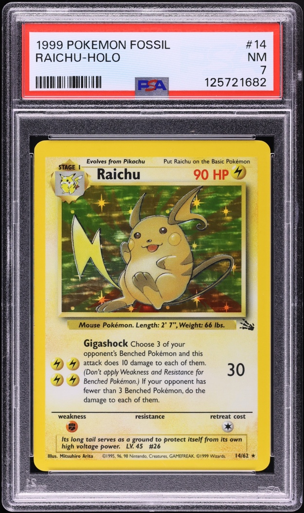 1999 Pokemon Fossil Holo Raichu #14 PSA 7 NRMT