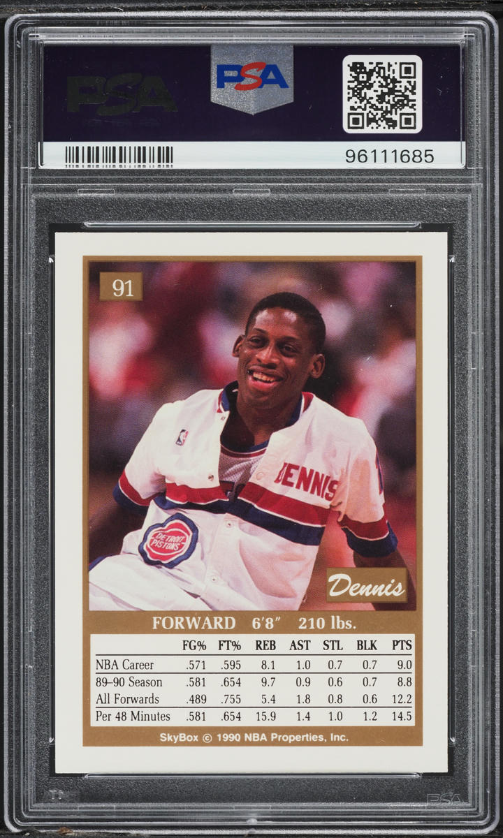 1990 Skybox Basketball Dennis Rodman #91 PSA 8 NM-MT