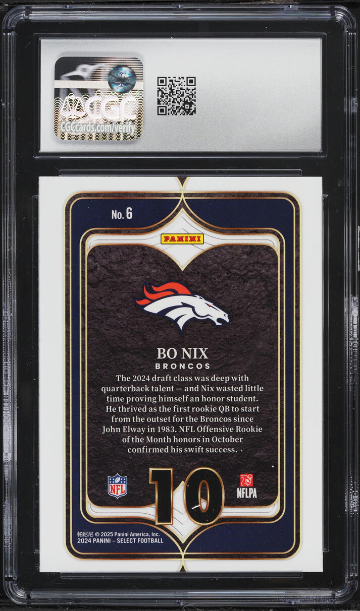 2024 Select Numbers Bo Nix ROOKIE #6 CGC 10 GEM MINT