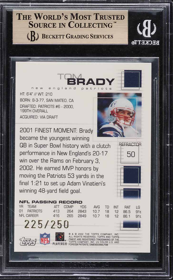 2002 Finest Refractor Tom Brady /250 #50 BGS 9.5 GEM MINT