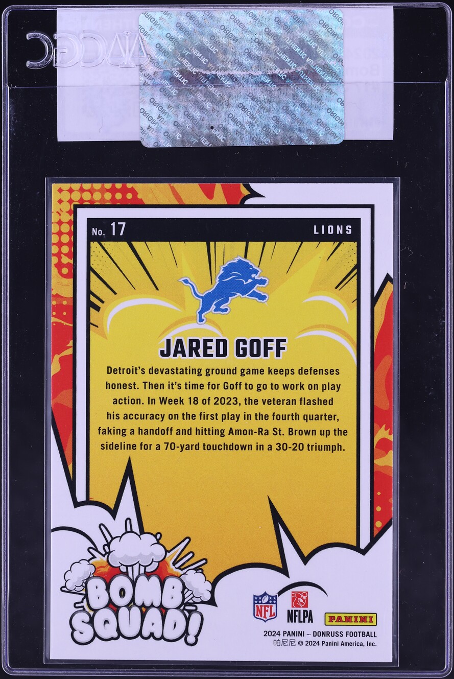 2024 Donruss Bomb Squad! Jared Goff #17 CGC AUTH