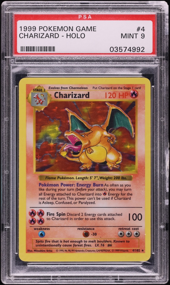 1999 Pokemon Base Set Shadowless Holo Charizard #4 PSA 9 MINT