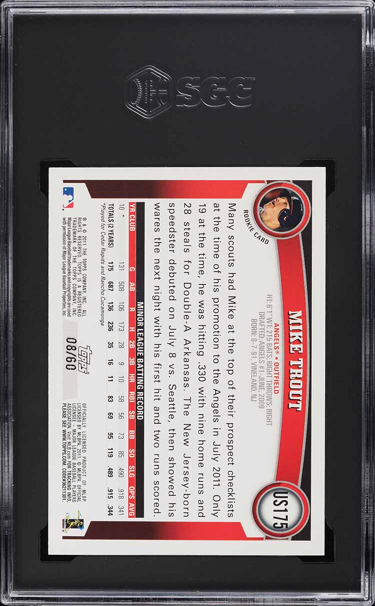 2011 Topps Update Black Mike Trout ROOKIE /60 #US175 SGC 9 MINT