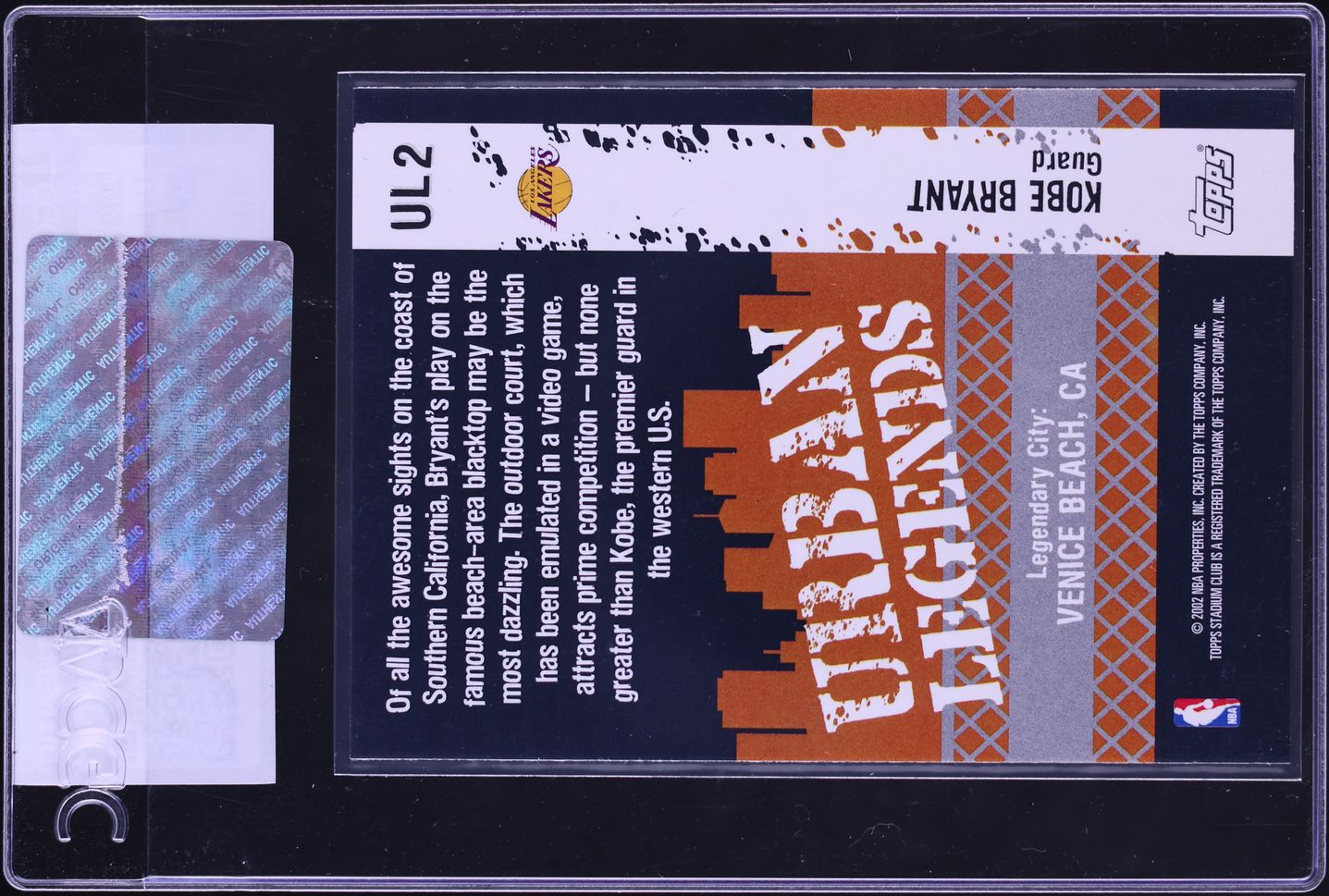 2002 Stadium Club Urban Legends Kobe Bryant #UL2 CGC AUTH