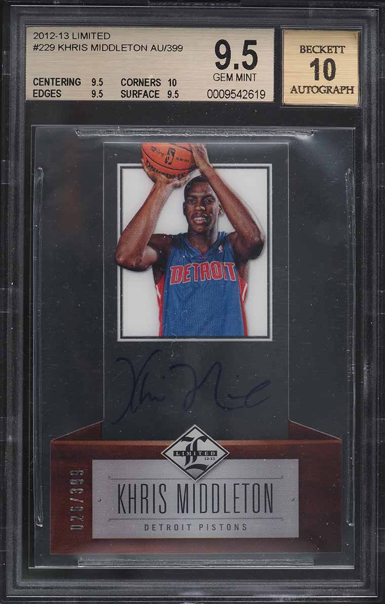 2012 Panini Limited Khris Middleton ROOKIE AUTO /399 #229 BGS 9.5 GEM MINT