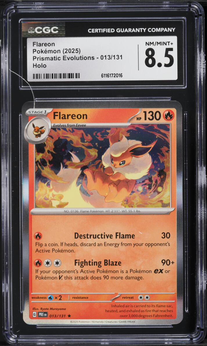 2025 Pokemon Scarlet & Violet Prismatic Evolutions Holo Flareon #13 CGC 8.5 NM-MT+