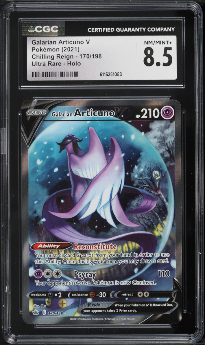 2021 Pokemon Sword & Shield Chilling Reign Alt Art Galarian Articuno V #170 CGC 8.5 NM-MT+