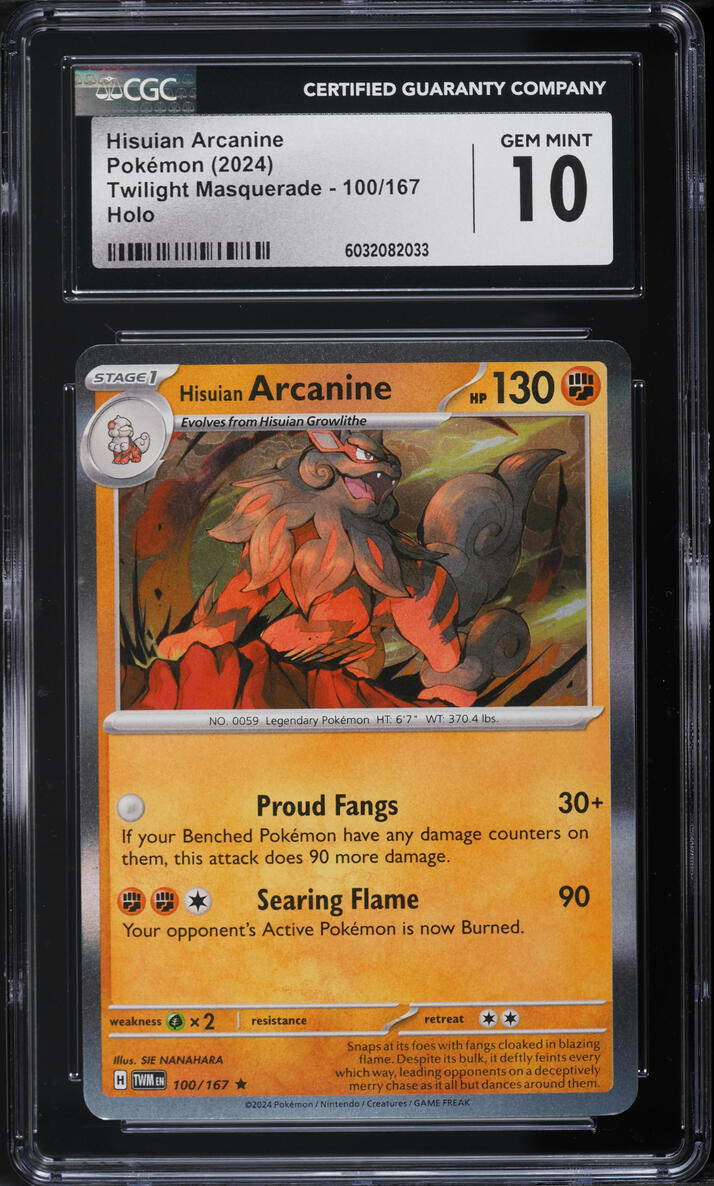 2024 Pokemon SV Twilight Masquerade Holo Hisuian Arcanine #100 CGC 10 GEM MINT
