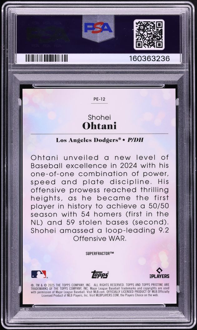 2025 Topps Pristine Pearlescent Superfractor Shohei Ohtani 1/1 #PE-12 PSA 10 GEM MINT