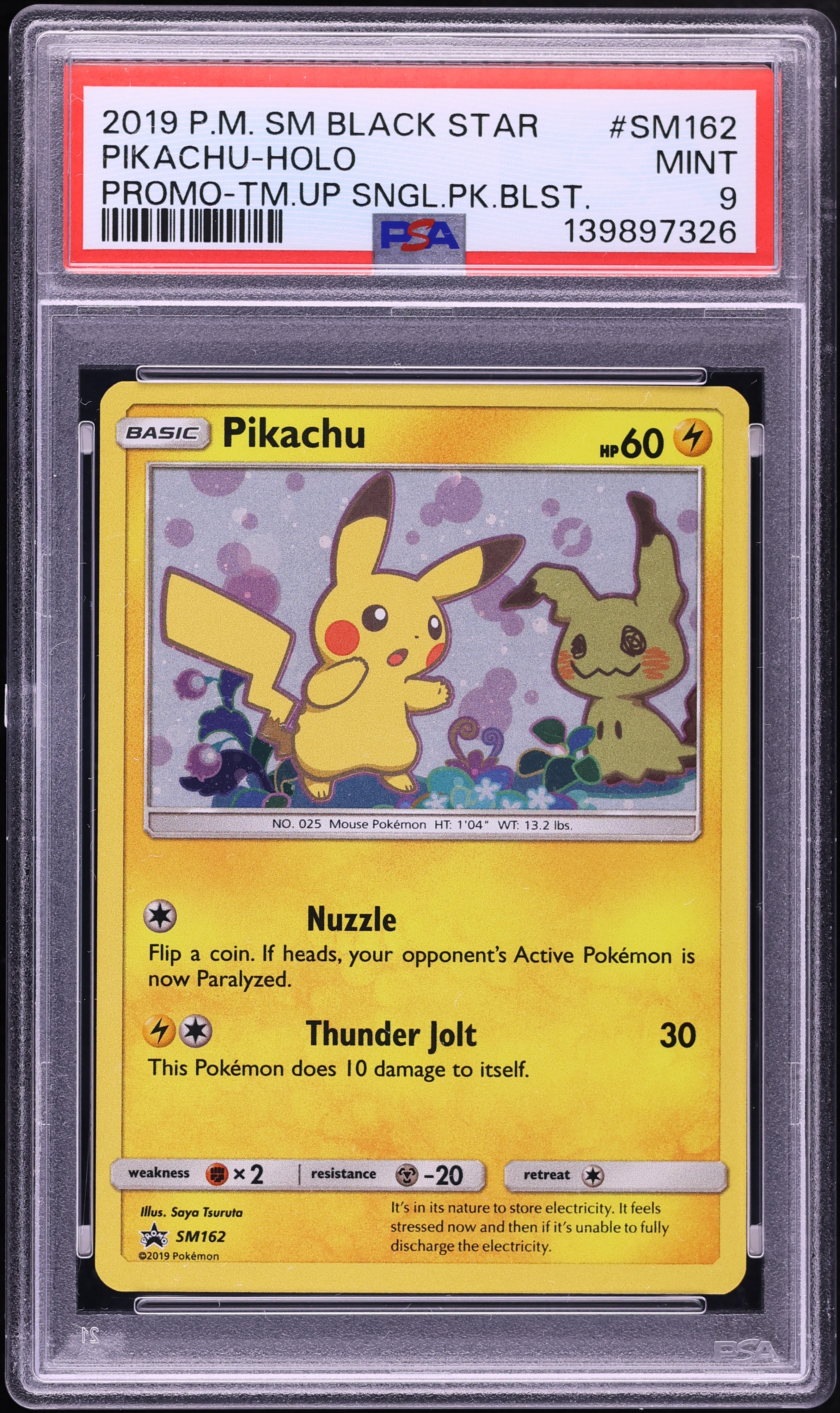 2019 Pokemon Sun & Moon Promo Team Up Single Pack Blister Holo Pikachu #SM162 PSA 9 MINT