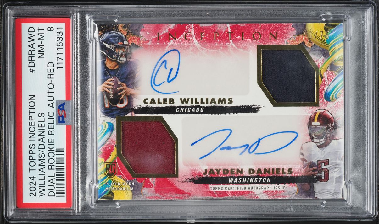 2024 Topps Inception Red Caleb Williams Jayden Daniels ROOKIE PATCH AUTO /75 PSA 8 NM-MT