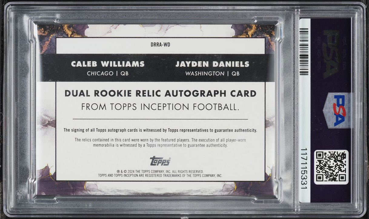 2024 Topps Inception Red Caleb Williams Jayden Daniels ROOKIE PATCH AUTO /75 PSA 8 NM-MT