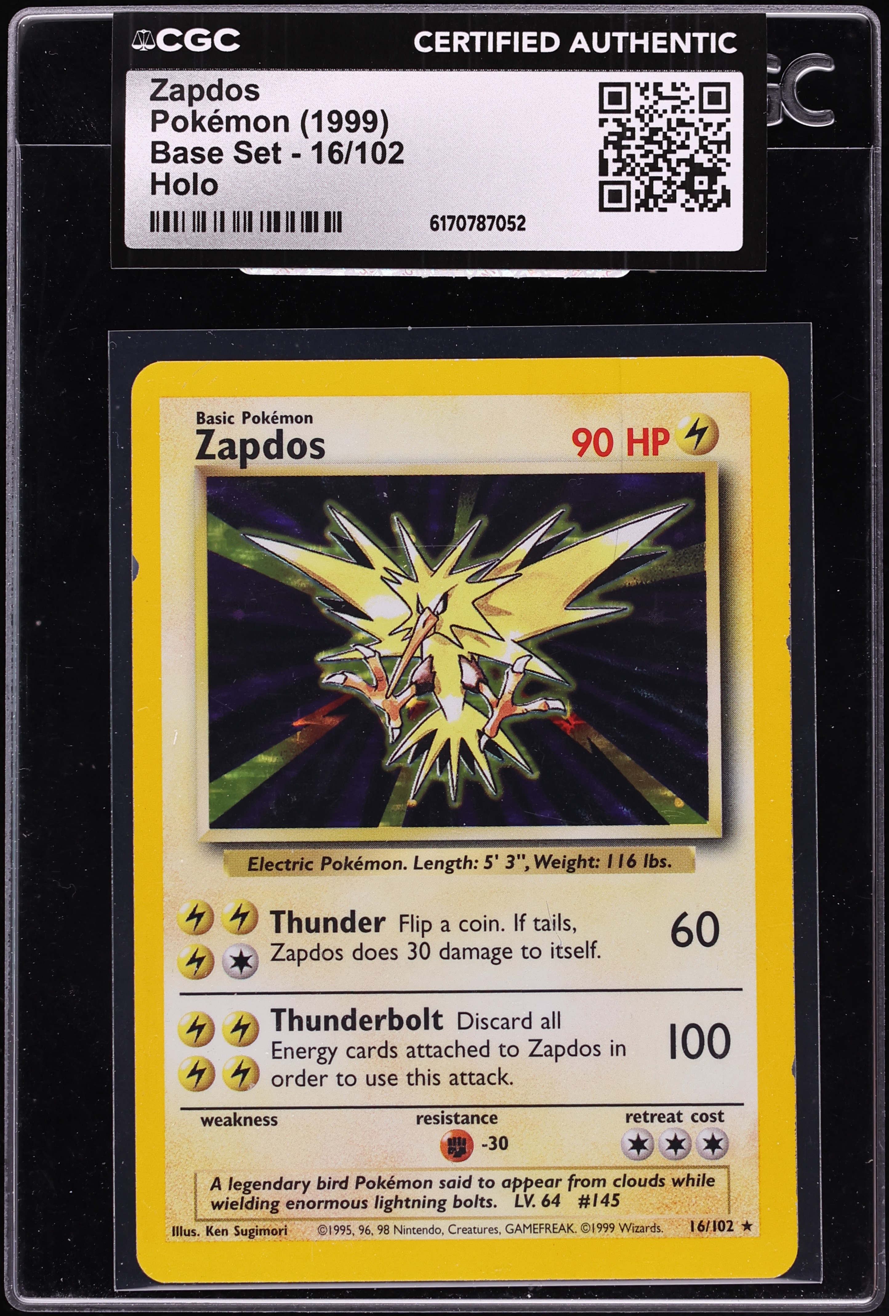 1999 Pokemon Base Set Holo Zapdos #16 CGC AUTH