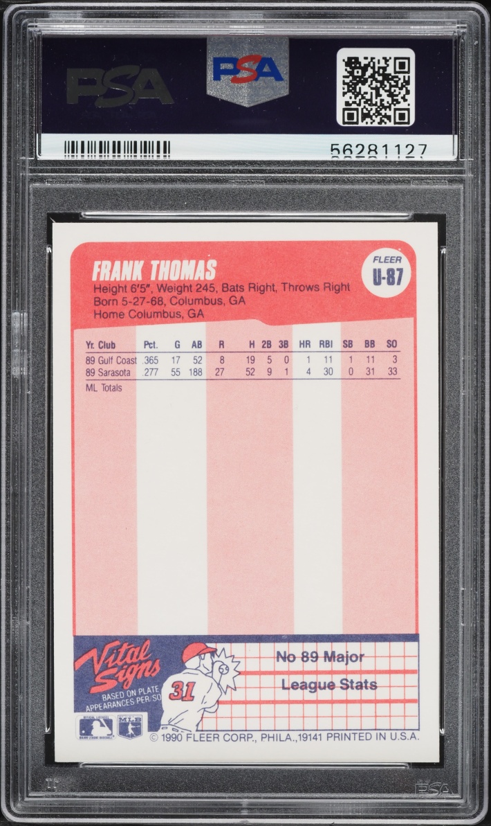 1990 Fleer Update Frank Thomas ROOKIE #U-87 PSA 7 NRMT