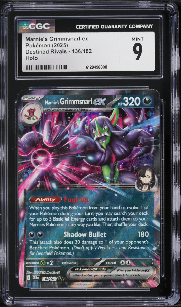 2025 Pokemon Scarlet & Violet Destined Rivals Holo Marnie's Grimmsnarl EX #136 CGC 9 MINT