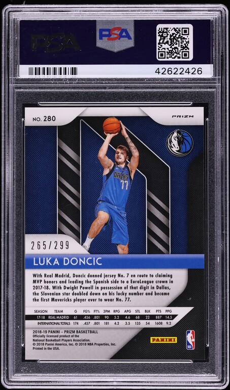 2018 Panini Prizm Red Luka Doncic ROOKIE /299 #280 PSA 10