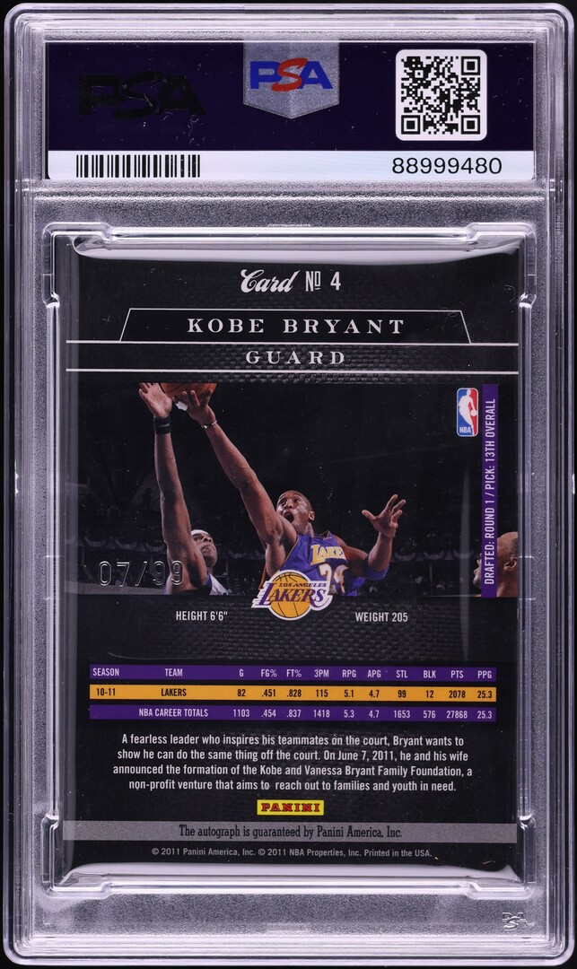 2010 Panini Elite Black Box Status Kobe Bryant AUTO DNA 10 /99 #4 PSA AUTH