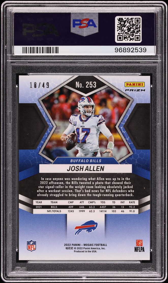 2022 Panini Mosaic Purple Josh Allen /49 #253 PSA 10 GEM MINT