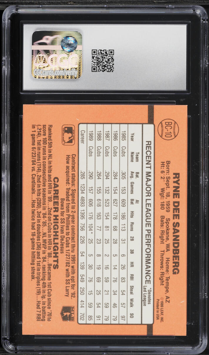 1990 Donruss Bonus MVP's Ryne Sandberg #BC-10 CGC 9.5 MINT+