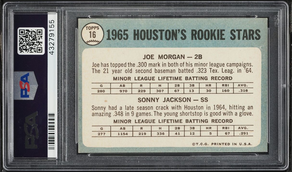 1965 Topps Joe Morgan & Sonny Jackson ROOKIE #16 PSA 6 EXMT