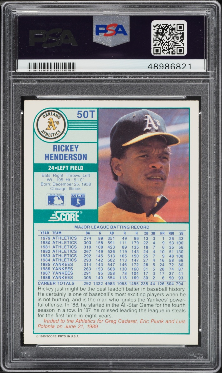 1989 Score Traded Rickey Henderson #50T PSA 9 MINT