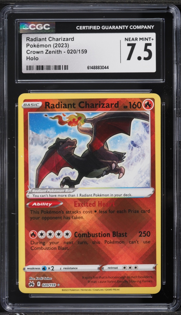 2023 Pokemon Sword & Shield Crown Zenith Holo Radiant Charizard #20 CGC 7.5 NRMT+