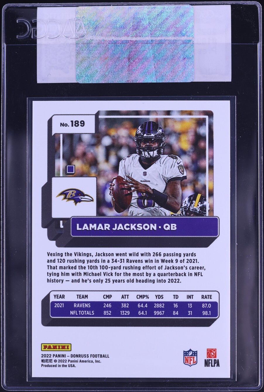 2022 Donruss Press Proof Premium Lamar Jackson #189 CGC AUTH
