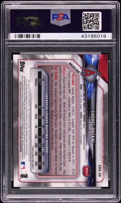 2018 Bowman Chrome Green Refractor Shohei Ohtani ROOKIE AUTO /99 #CRA-SO PSA 10 GEM MINT