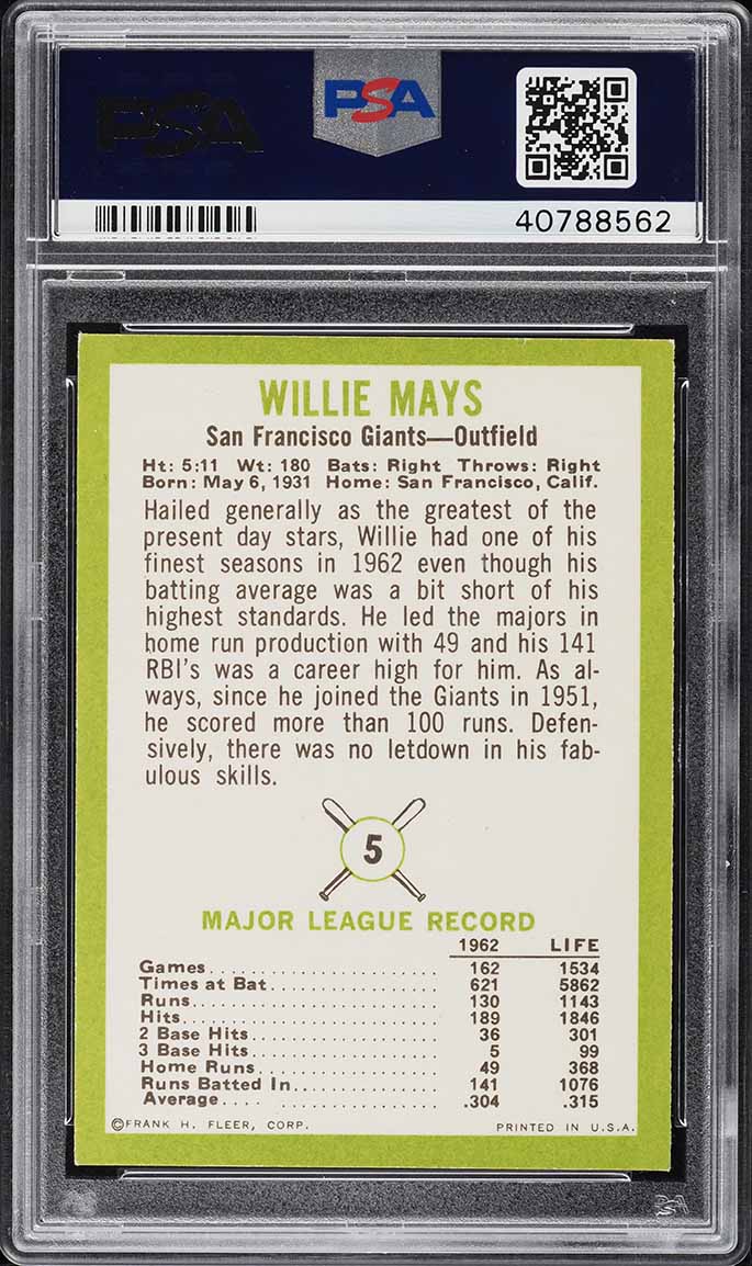 1963 Fleer Willie Mays #5 PSA 8 NM-MT